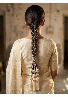 Multicolour Pearl Paranda for Braids Traditional Indian Hair Accessory with Jhumka Tassels