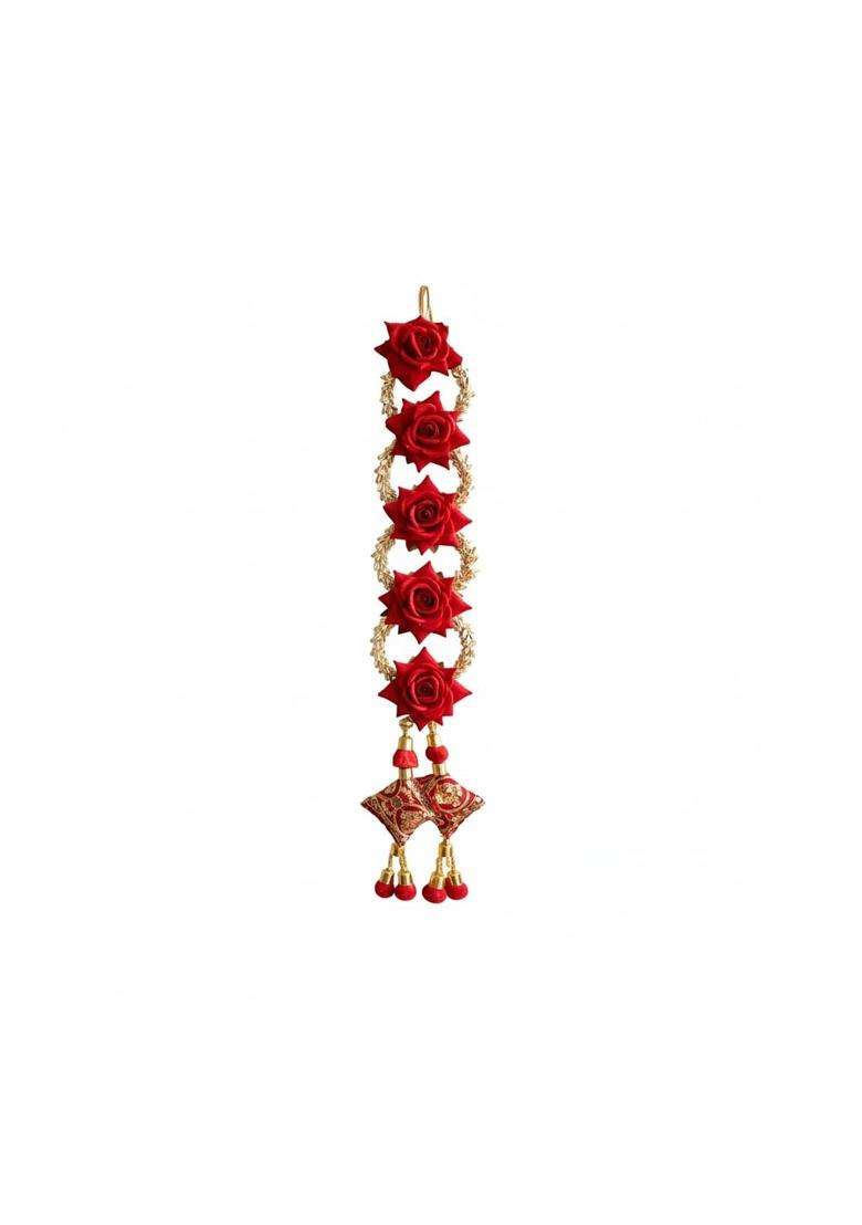 Bridal Flower Rose Paranda Red Rose Hair Accessory with Golden Accents and Tassels Chic N Style - Indya