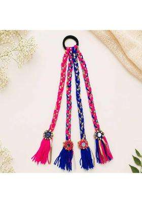 Suwasna Boho Style Tassel Hair Tie with Real Glass Mirror and Pom Paranda