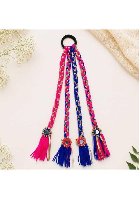 Suwasna Boho Style Tassel Hair Tie with Real Glass Mirror and Pom Paranda