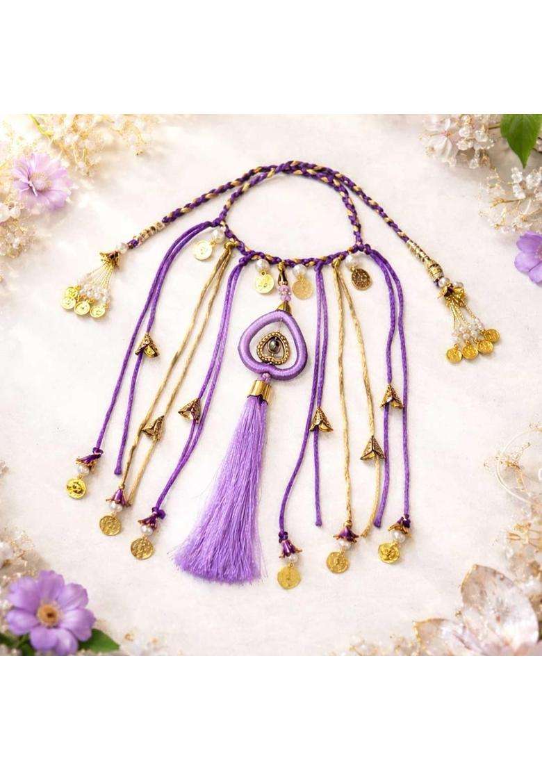 Suwasna Purple Boho Hair Tie with Thread Tassels Braids and Coin Charms Paranda - Indya