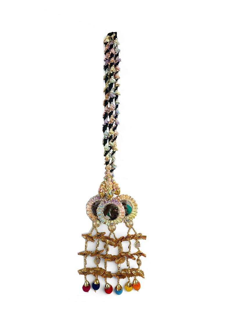 VTN Multicolor Handmade Punjabi Parandi Paranda Traditional Braid and Hair Extension with Mirror and Hangings - Indya