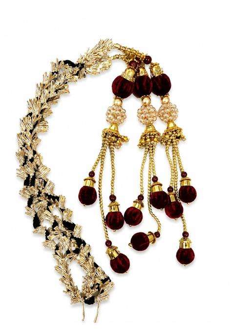 Traditional Maroon and Golden Decorative Paranda Braid Hair Extension