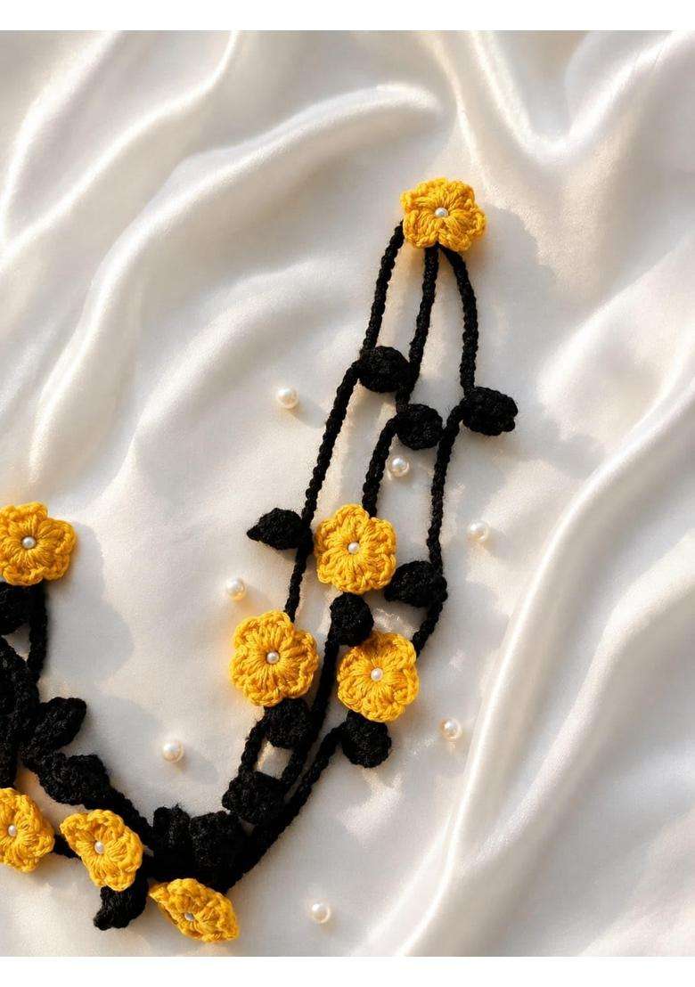 Handmade Crochet Flower Braid Paranda for Women 70CM Plus Surprise Gift Yellow and Black - Indya