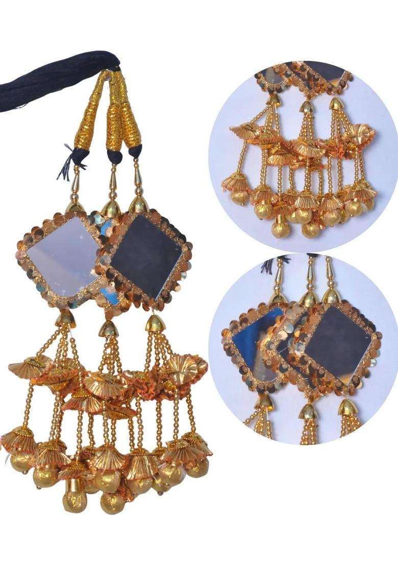 Evaanuhub Heavy Design Parandi with Golden Hair Extension Braid Tassles Patiala Shahi Paranda Jadai Billai - Indya