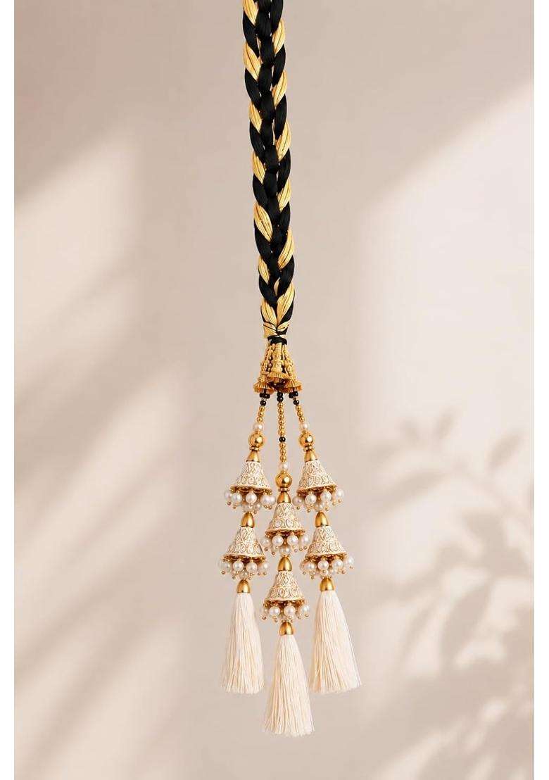 Prityka Multicolor Punjabi Bridal Paranda Braided Hair Extension with Heavy Latkan Tassels - Indya