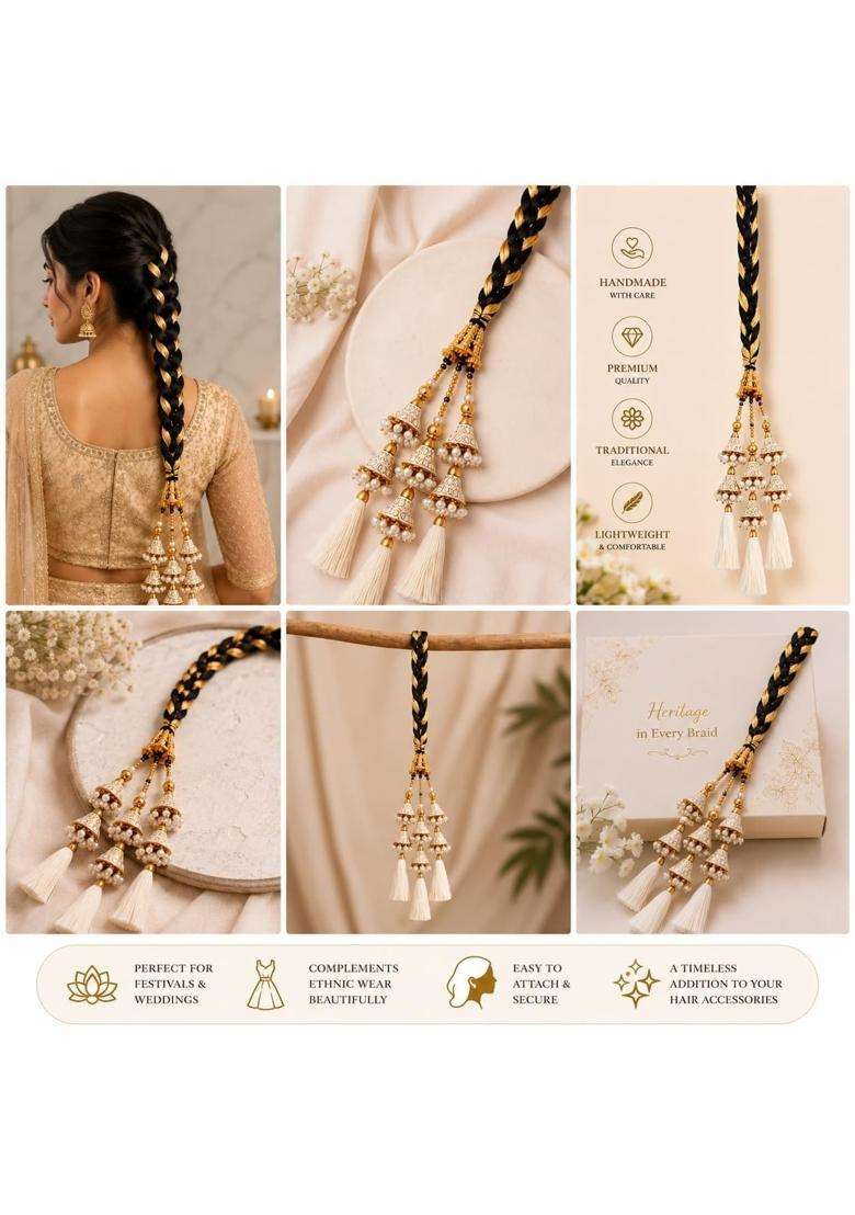 Prityka Multicolor Punjabi Bridal Paranda Braided Hair Extension with Heavy Latkan Tassels - Indya