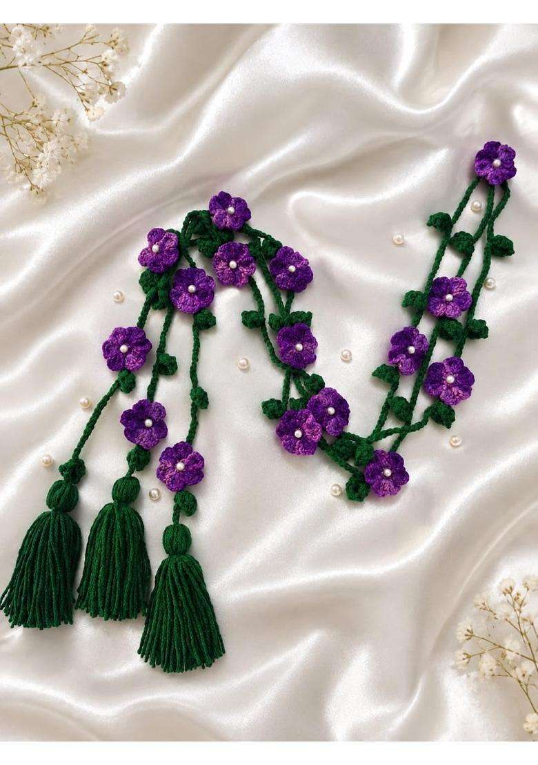 Handmade Crochet Flower Braid Paranda for Women 70CM Plus Surprise Gift Dual Shade Purple - Indya