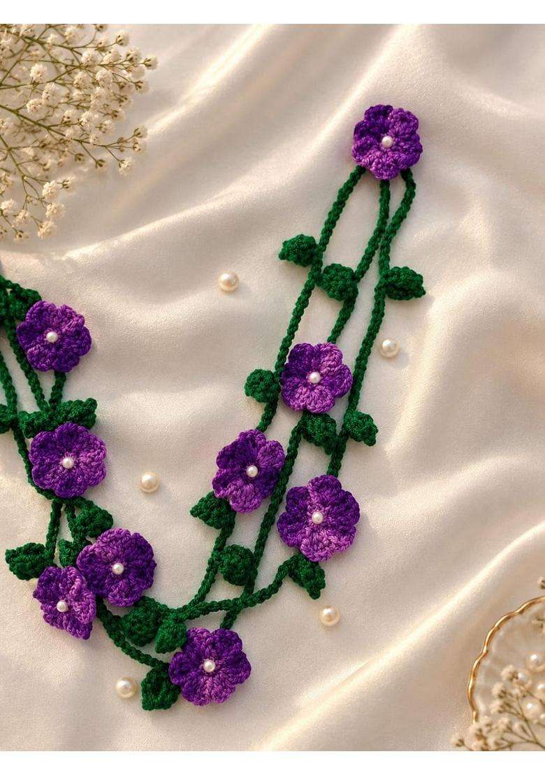 Handmade Crochet Flower Braid Paranda for Women 70CM Plus Surprise Gift Dual Shade Purple - Indya