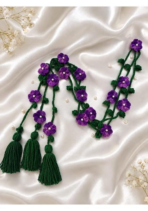 Handmade Crochet Flower Braid Paranda for Women 70CM Plus Surprise Gift Dual Shade Purple