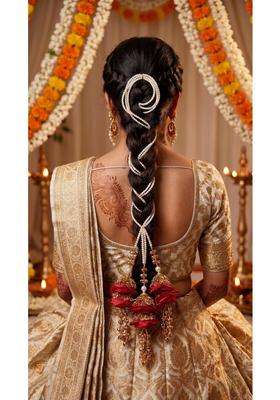 Velina Pearl and Rose with Tiny Jingle Bell Tassel Panjabi Paranda Handcrafted Traditional Hair Parandi Braid