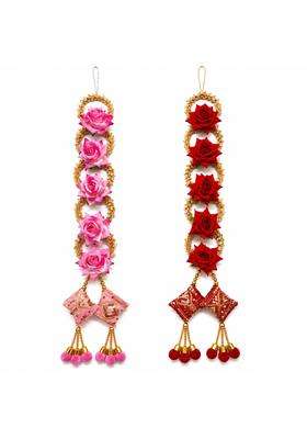 Pingaksha Innovation Handmade Traditional Bridal Hair Accessory Rose Flower Paranda for Women Pack of 2