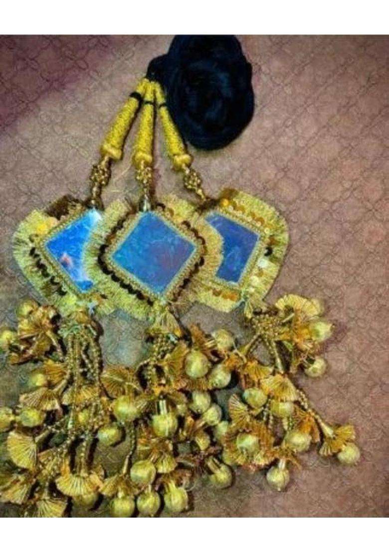 Apgenterprises Punjabi Mirror Paranda with Boliyan Golden Parandi Traditional Braid Hair Accessory for Women - Indya