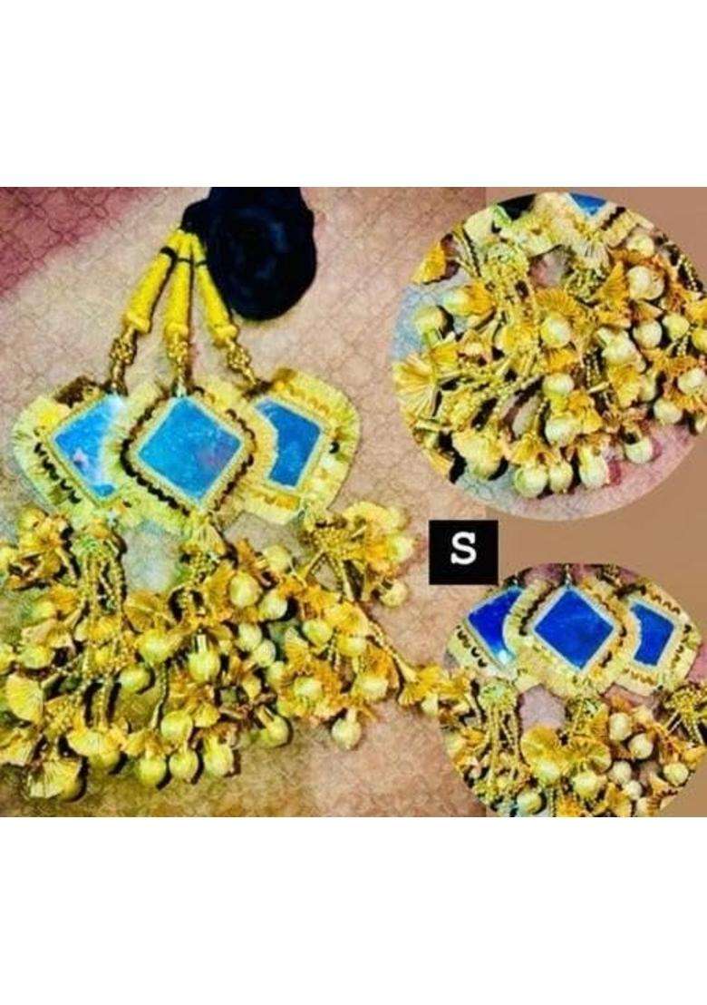 Apgenterprises Punjabi Mirror Paranda with Boliyan Golden Parandi Traditional Braid Hair Accessory for Women - Indya