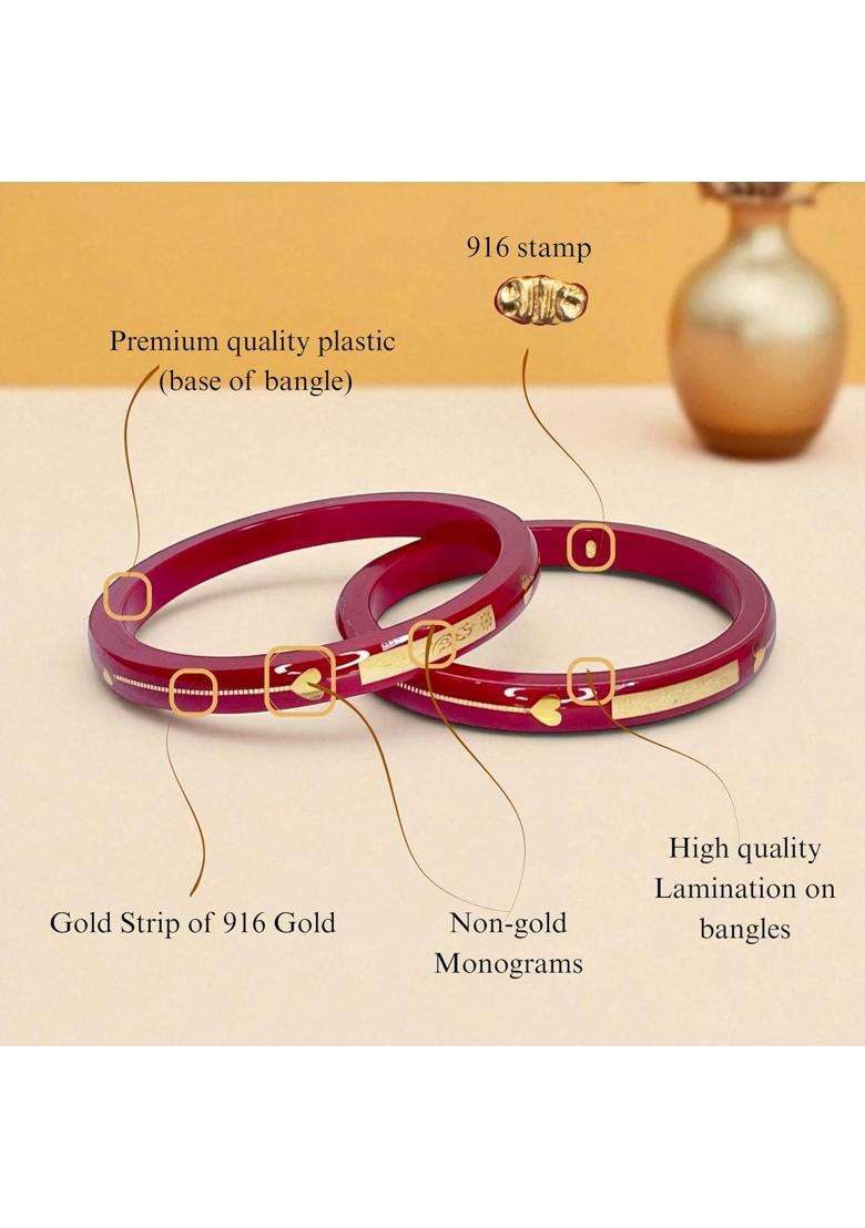 Hem Jewels by Ashok Jewellers 22KT 916 Yellow Gold Pola Bangles for Women Set of 2 - Indya