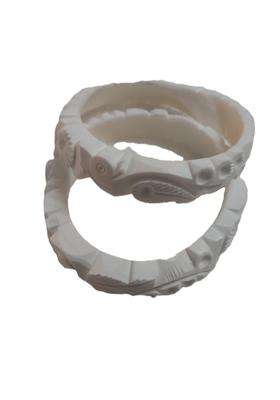 Purabi Jewels Traditional White Carved Original Shakha Bangle Made From Conch Shell Set of 2