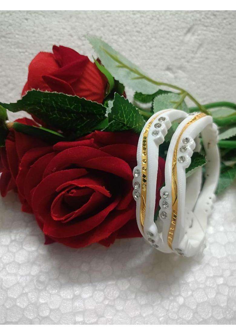 Purabi Jewels Golden Wave Design Original Shakha Badhano Bandhani with Stone and Gold Plating Set of 2 - Indya