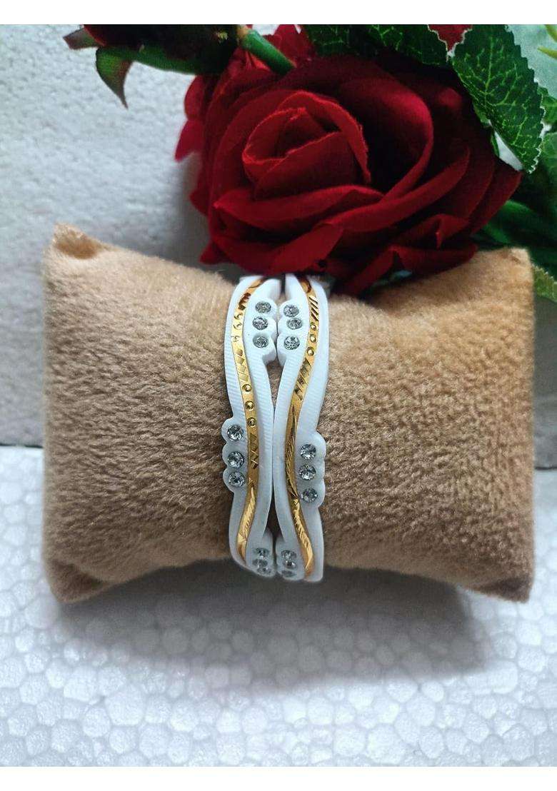 Purabi Jewels Golden Wave Design Original Shakha Badhano Bandhani with Stone and Gold Plating Set of 2 - Indya
