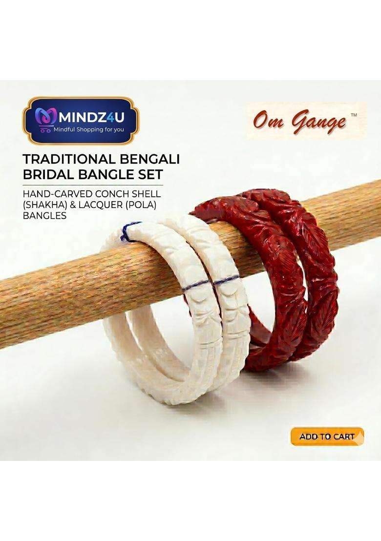Thick and Premium Sakha Pola for Women Original Bengali Sankha Pola Bangles Set Wedding Red and White Bangles - Indya