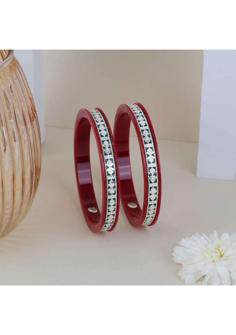 BAPA Sitaram Gold Bapasitaram Jewels 925 Silver Pola Bangles Set of 2 - Indya