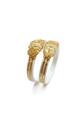 Purabi Jewels Floral Design Double Line Gold Plated Original White Shakha Bangles for Women
