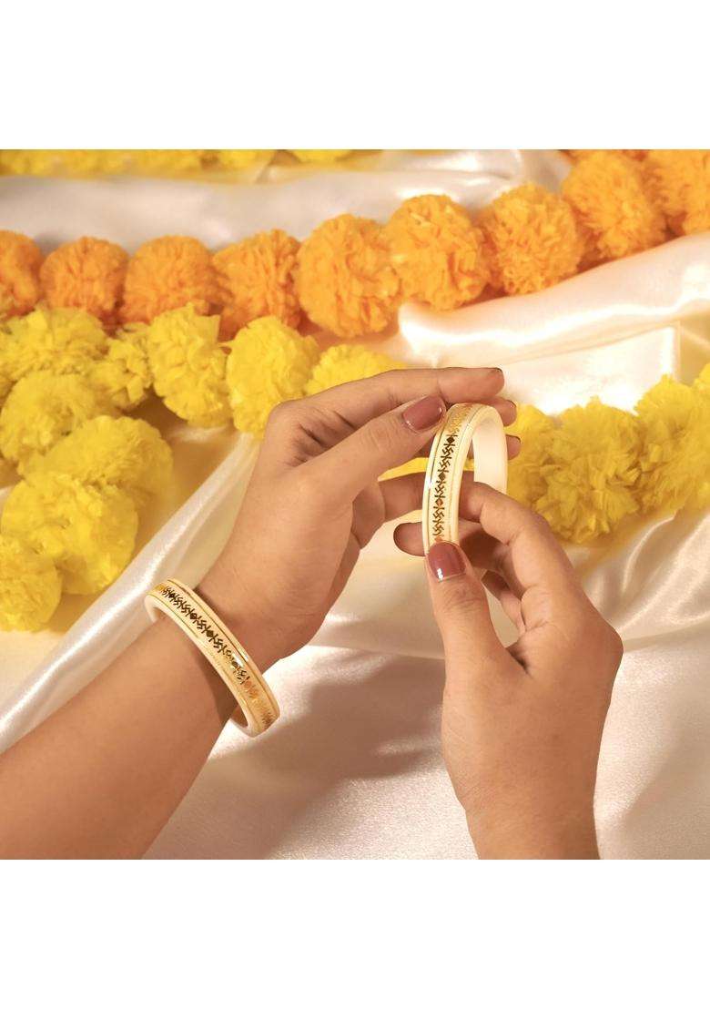 Hem Jewels by Ashok Jewellers 22KT 916 Yellow Gold Pola Bangles Gold Wedding Chooda for Women Set of 2 - Indya