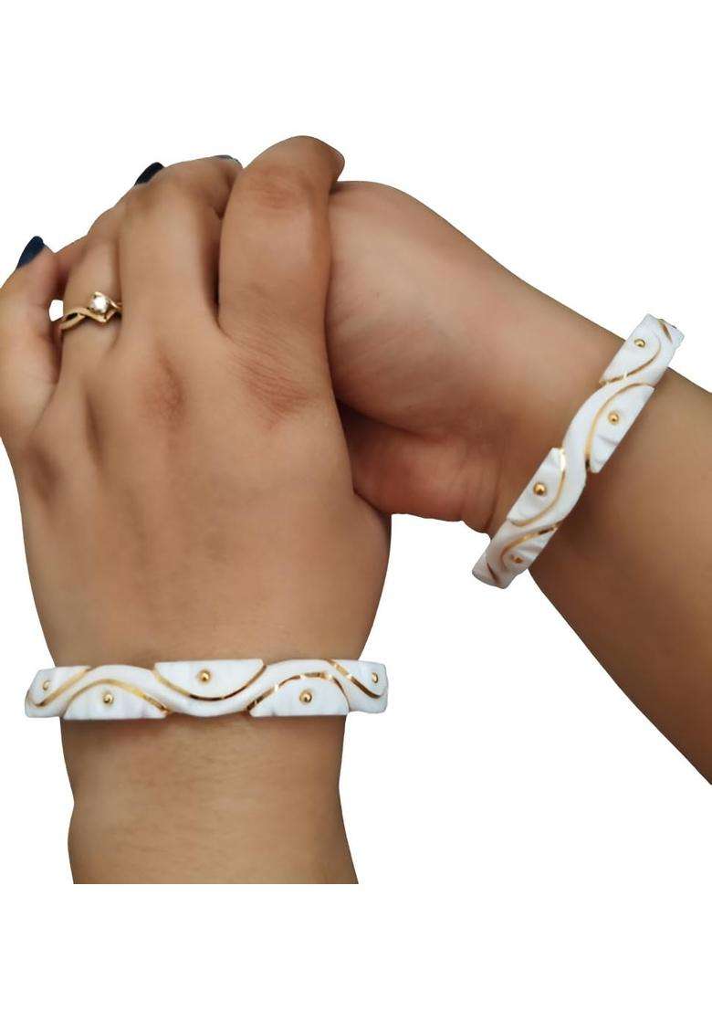 Purabi Jewels Golden Kanju Design Original Shakha Badhano Bandhani with Gold Plating for Women Set of 2 - Indya