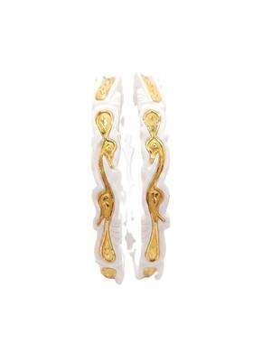 Purabi Jewels Peacock Design Original Shakha Bangle White and Gold Traditional Style Set of 2