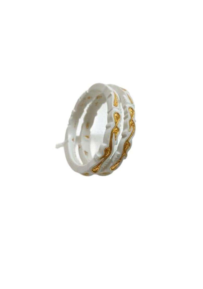 Purabi Jewels Peacock Design Original Shakha Bangle White and Gold Traditional Style Set of 2 - Indya