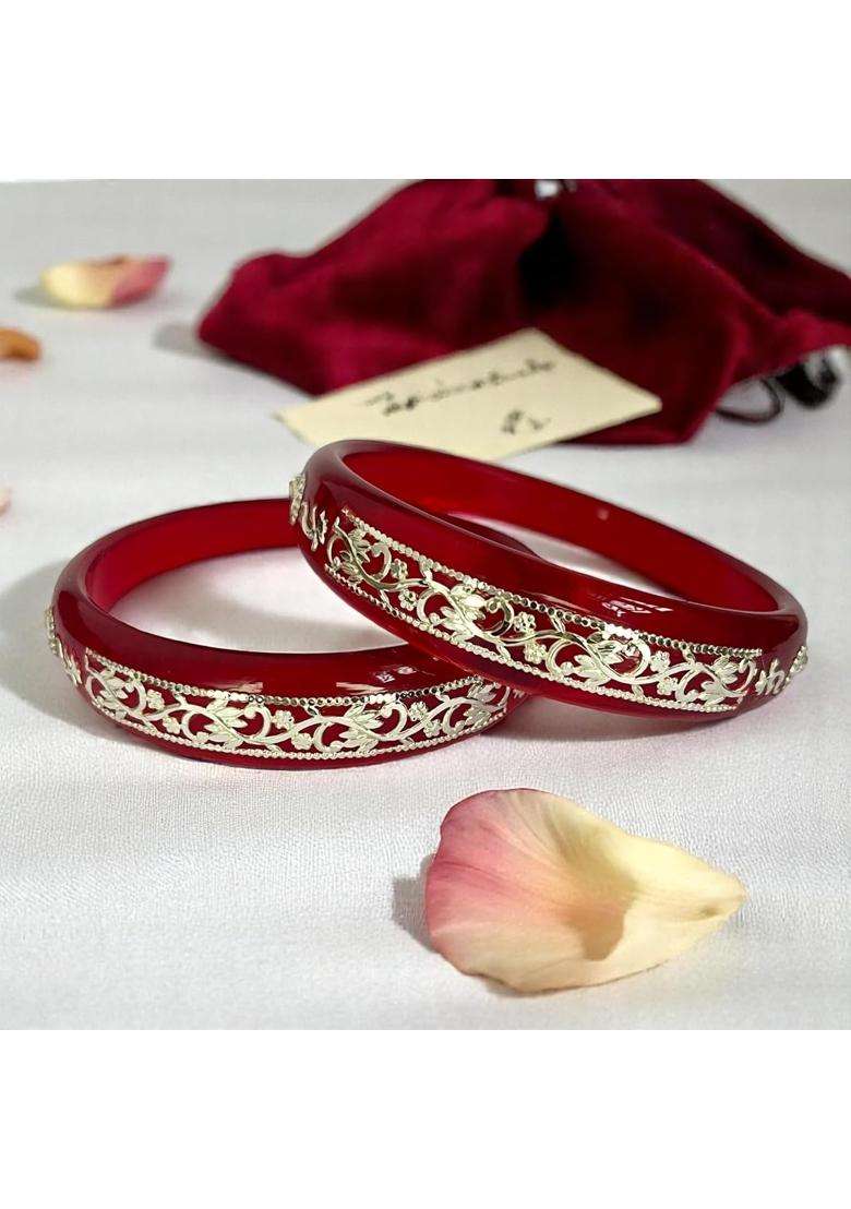 Hem Jewels 925 Pure Silver Pola Bangles for Women with Purity Certificate - Indya