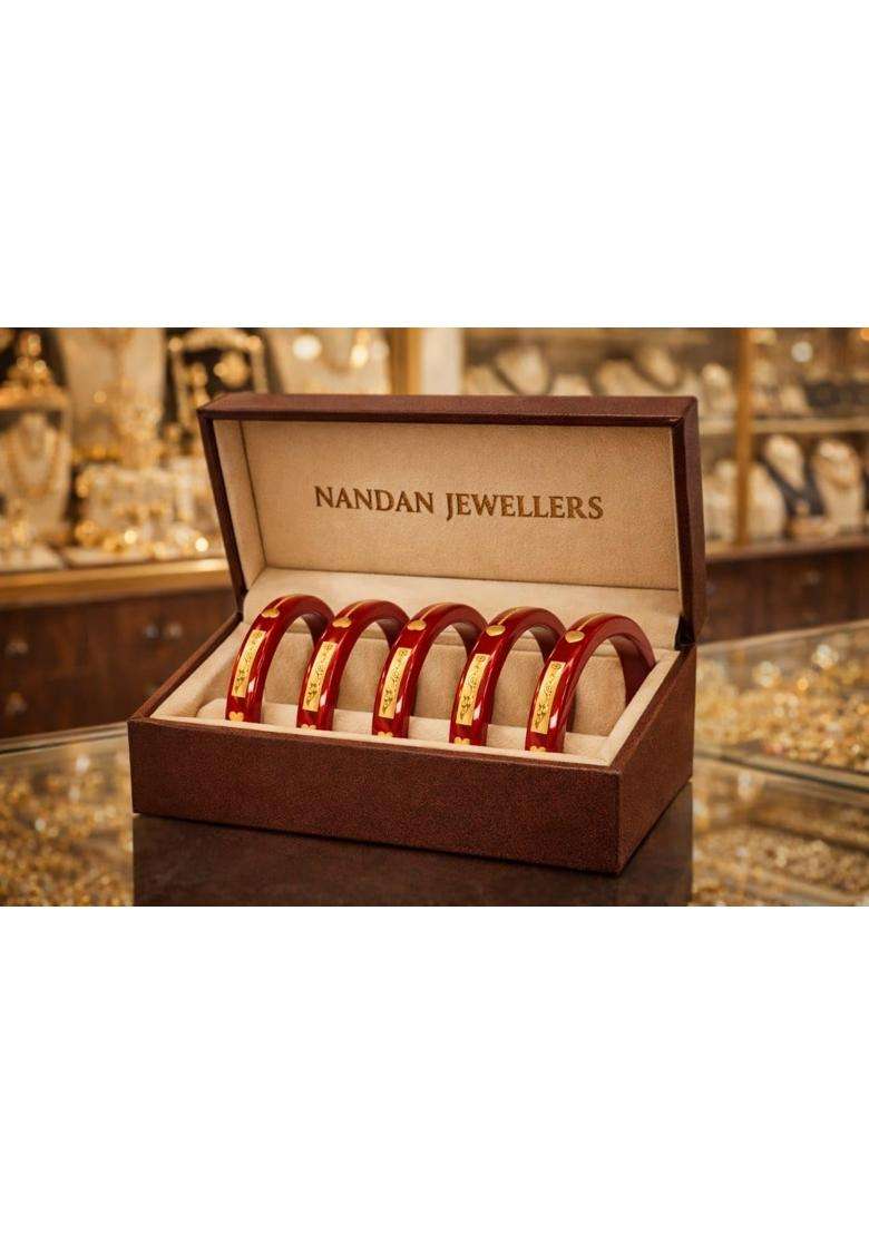 IRA and PEU Red 22K Hallmark Stamped Pola Bangles Premium Laminated Bridal Bangles for Women - Indya