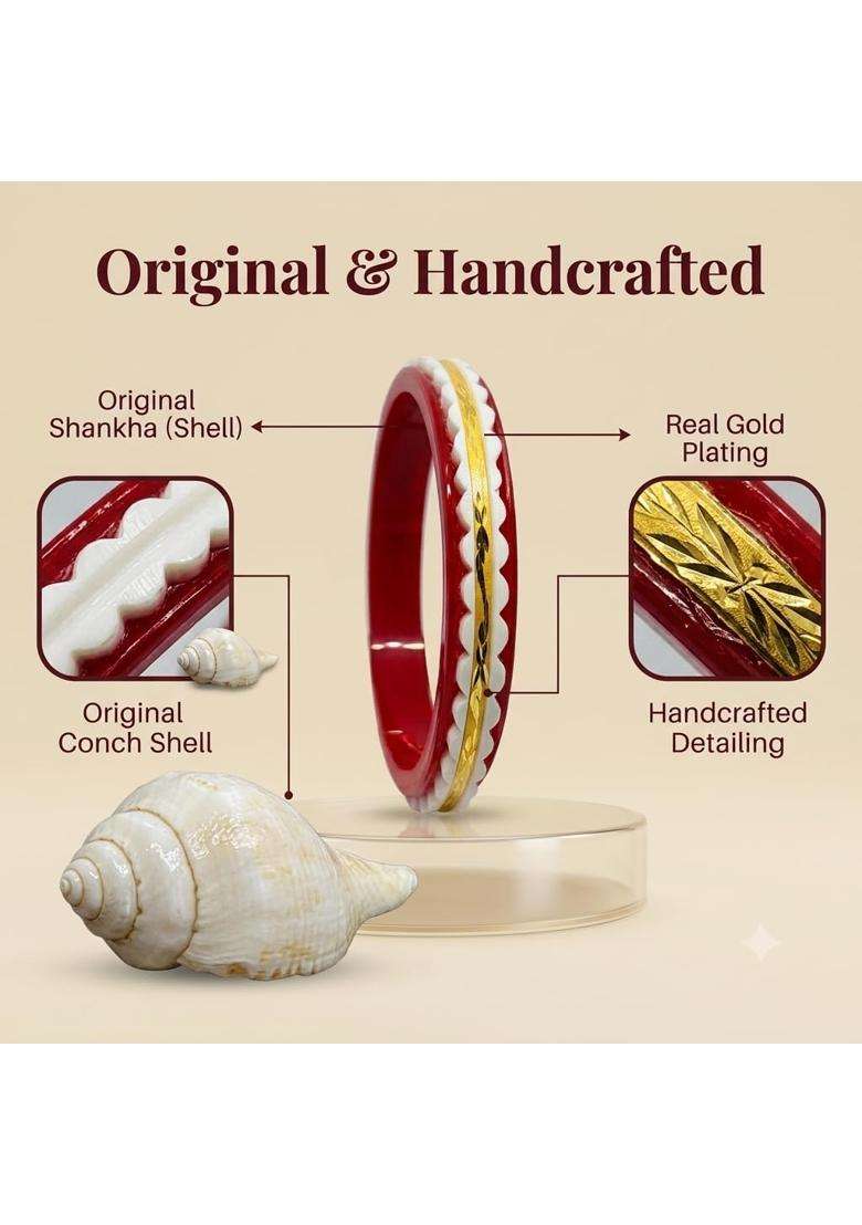 Sadhanahandicrafts Sakha Pola for Women Original Bengali Sankha Pola in One Bangles Set Wedding Red - Indya