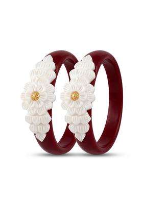 Sadhanahandicrafts Sakha Pola for Women Original Bengali Sankha Pola in One Bangles Set Wedding Red