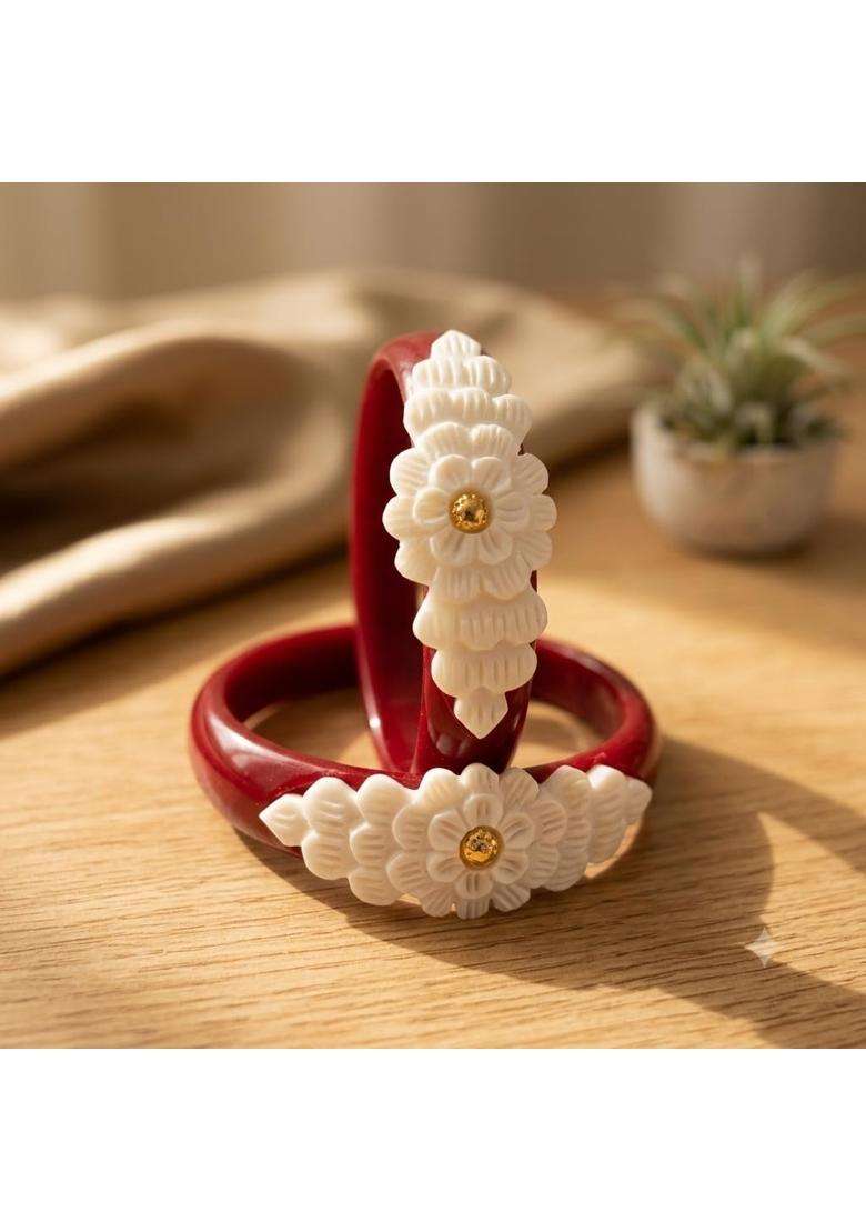 Sadhanahandicrafts Sakha Pola for Women Original Bengali Sankha Pola in One Bangles Set Wedding Red - Indya