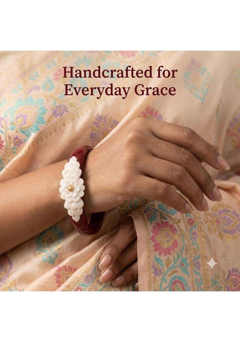 Sadhanahandicrafts Sakha Pola for Women Original Bengali Sankha Pola in One Bangles Set Wedding Red - Indya