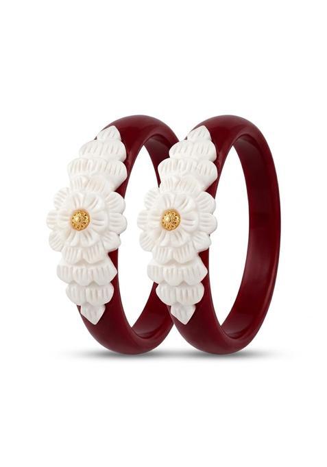 Sadhanahandicrafts Sakha Pola for Women Original Bengali Sankha Pola in One Bangles Set Wedding Red