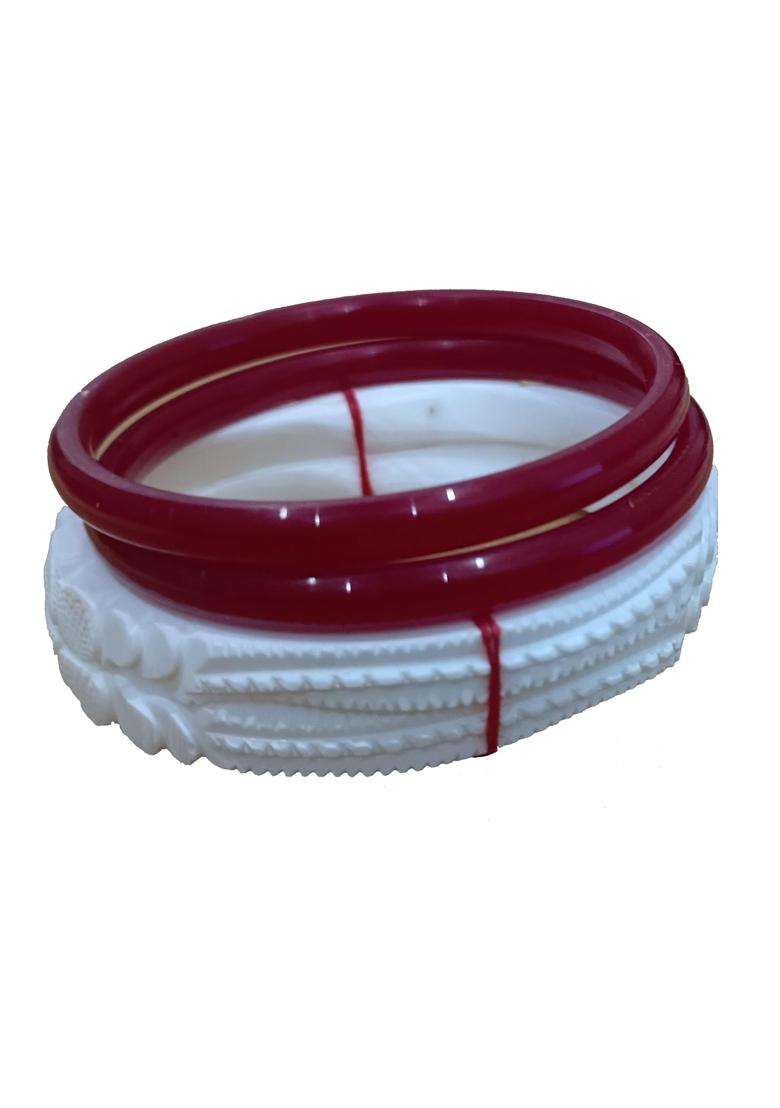 White Shankha Bangles Set Kargil Design - Indya