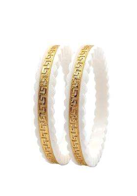 Purabi Jewels Swastik Design Original Shakha Badhano for Women Gold Plated Shakha Pola Bengali Set of 2
