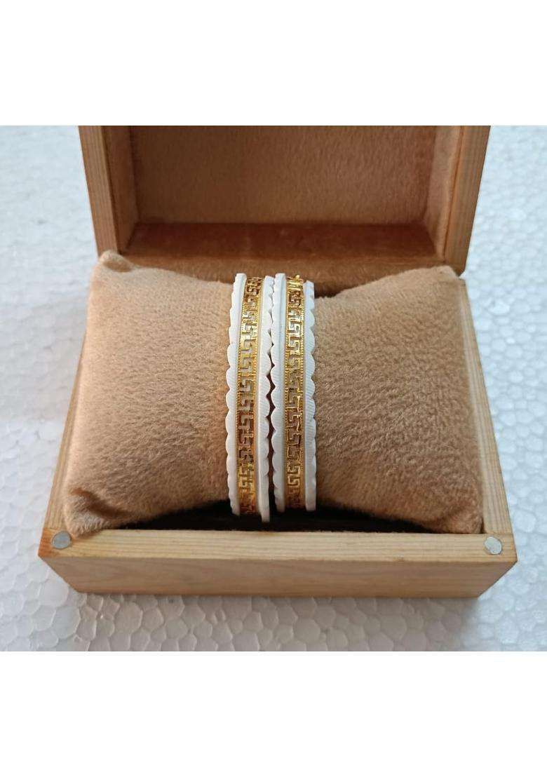 Purabi Jewels Swastik Design Original Shakha Badhano for Women Gold Plated Shakha Pola Bengali Set of 2 - Indya