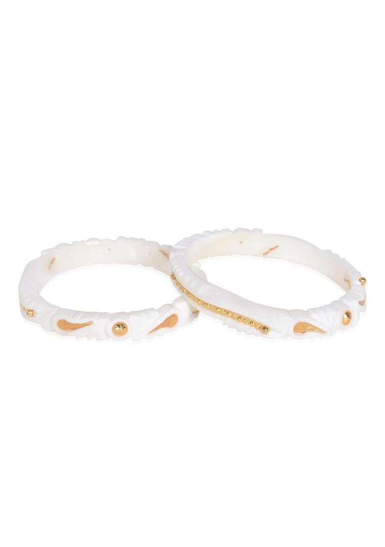 Happycraft Sakha Pola Original Traditional White Gold Plated Bangle for Women Pack of 2 - Indya
