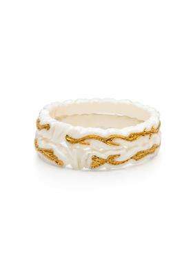 Premium Gold Plated Fish Design Sakha Bangles for Women Traditional Bengali White Sakha Pair Set of 2