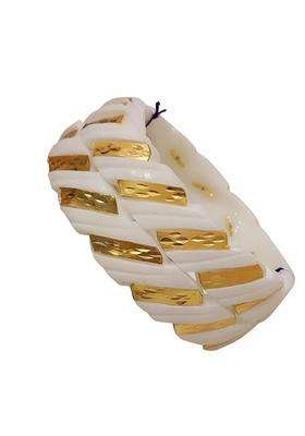Happycraft Original Shakha Bengali Bangles for Women White Bangle with Gold Design Pack of 2