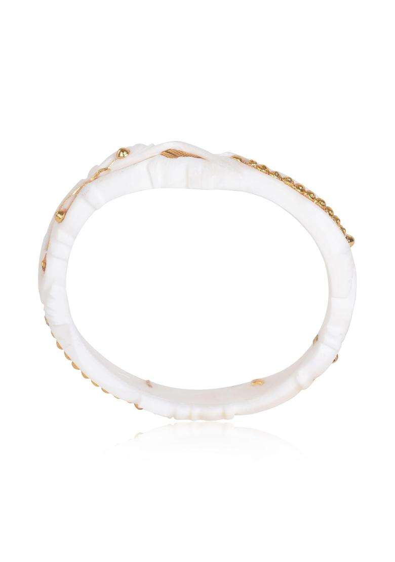 Happycraft Traditional Bengali Wedding Original Sakha Pola White Bangles for Women with City Gold Pack of 2 - Indya