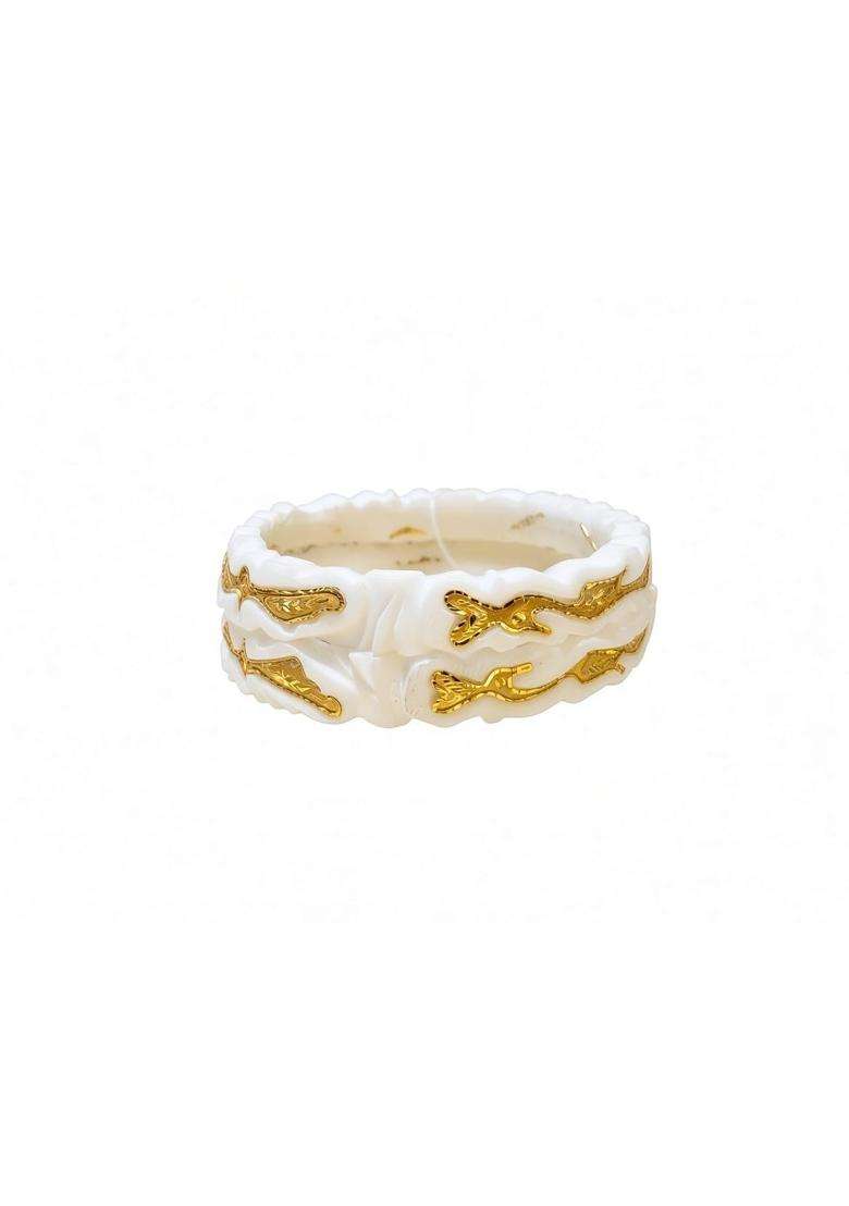 Premium Gold Plated Fish Design Sakha Bangles for Women Traditional Bengali White Sakha Pair Set of 2 - Indya