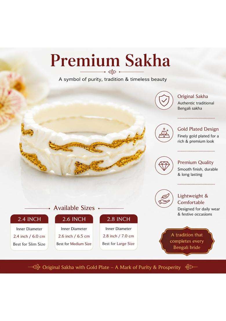 Premium Gold Plated Fish Design Sakha Bangles for Women Traditional Bengali White Sakha Pair Set of 2 - Indya