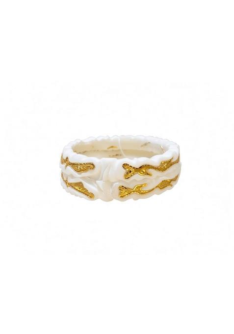 Premium Gold Plated Fish Design Sakha Bangles for Women Traditional Bengali White Sakha Pair Set of 2
