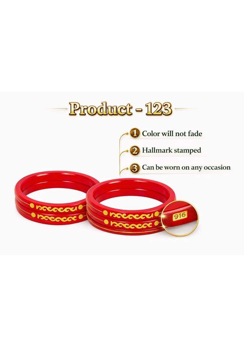 IP Jewellers Red 22K Hallmark Stamped Pola Bangles Premium Laminated Bridal Bangles for Women - Indya