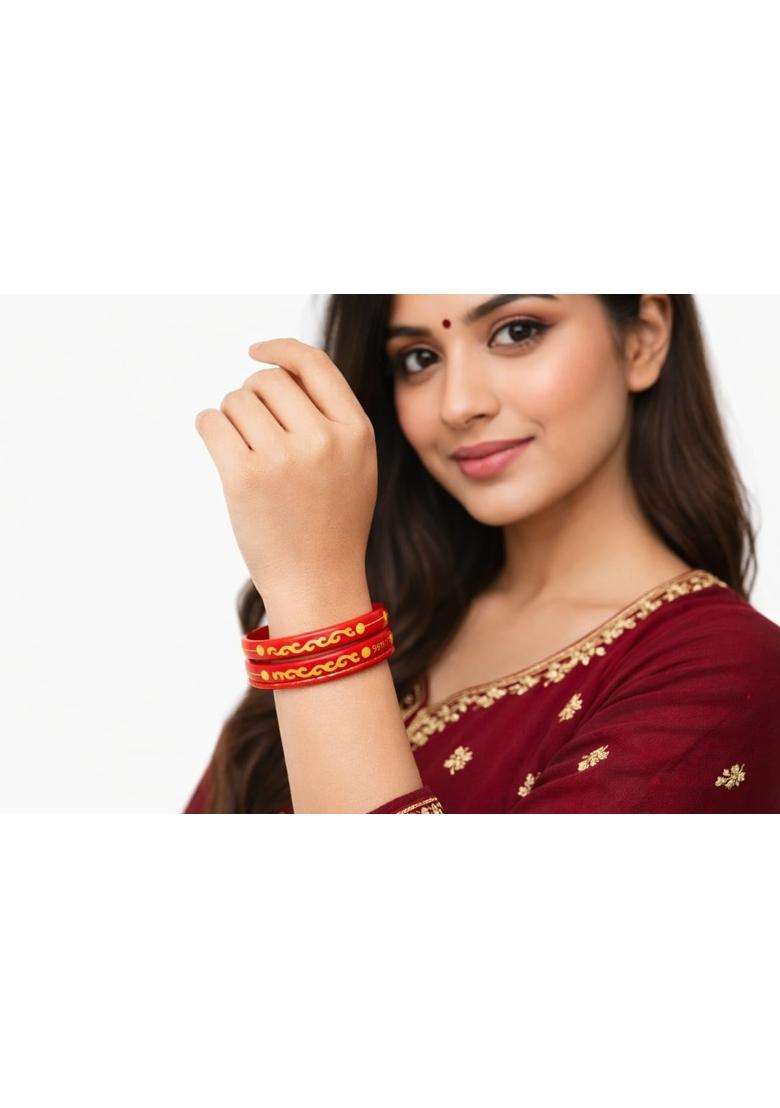 IP Jewellers Red 22K Hallmark Stamped Pola Bangles Premium Laminated Bridal Bangles for Women - Indya