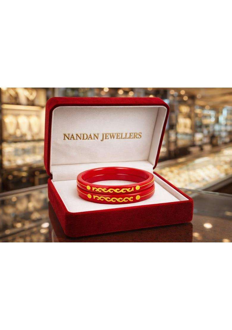 IP Jewellers Red 22K Hallmark Stamped Pola Bangles Premium Laminated Bridal Bangles for Women - Indya
