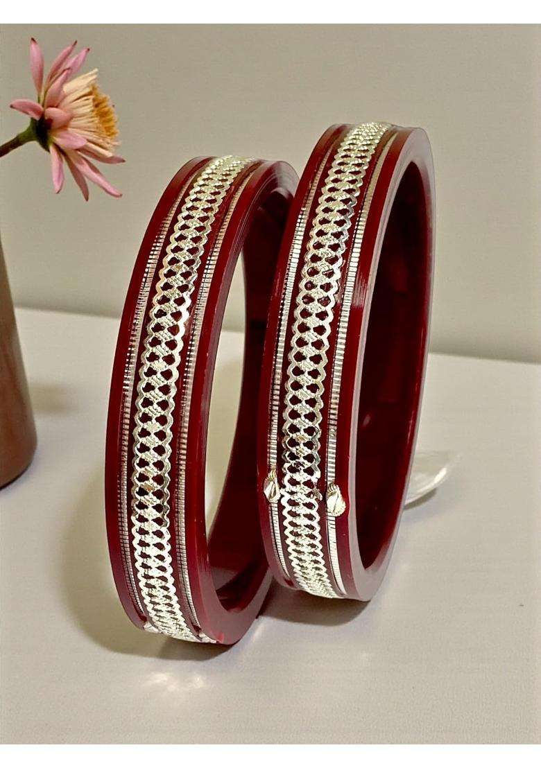 Hem Jewels by Ashok Jewellers 925 Pure Sterling Silver Pola Bangles for Women Set of 2 - Indya